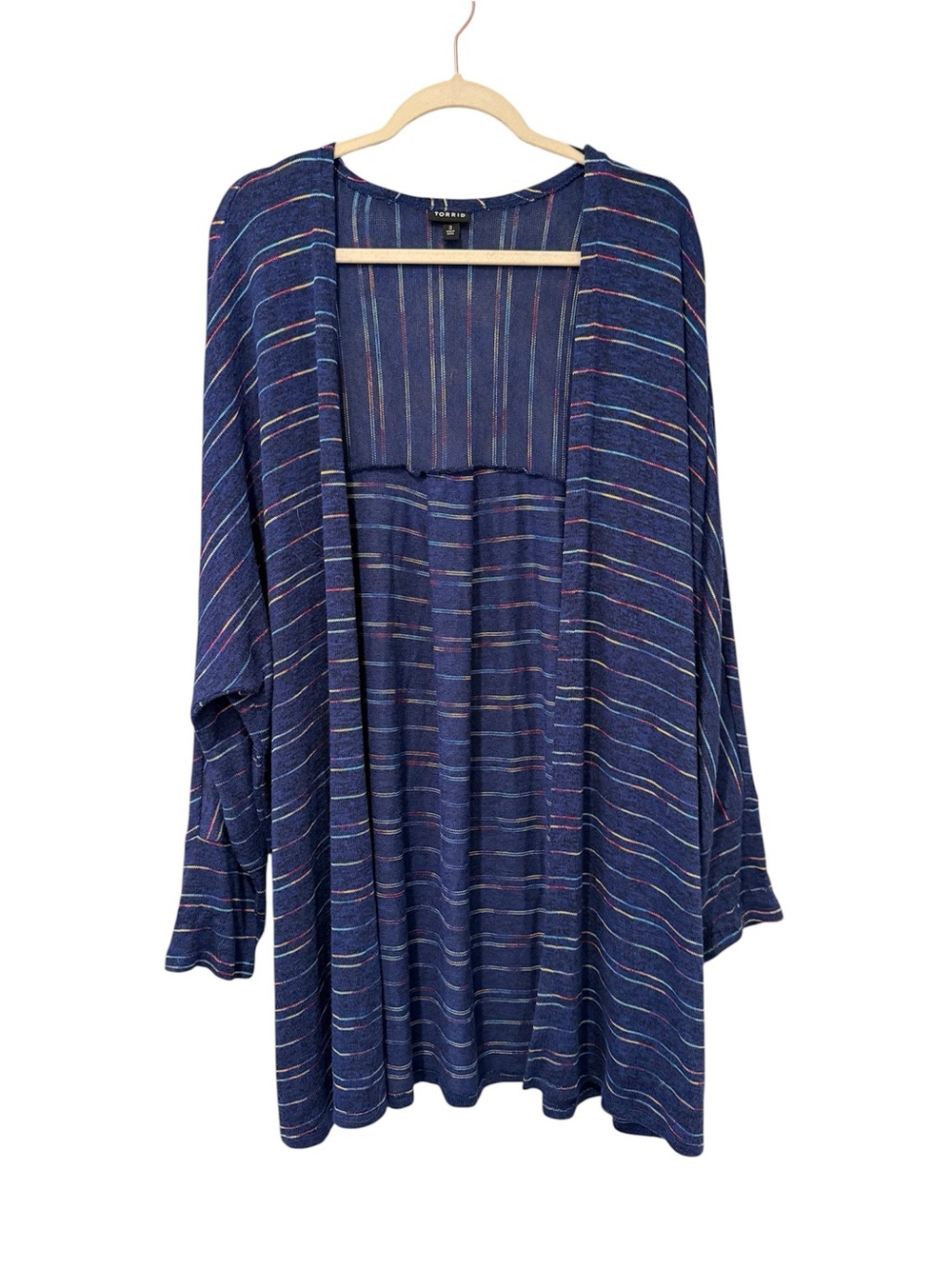 Torrid Blue Striped Open Cardigan with Multicolor Accents Lightweight 3x - Picture 2 of 7